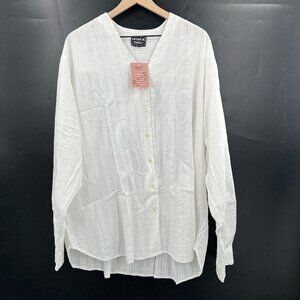 NEW John P. Greece oversize lagenlook button front white shirt coastal grandma L